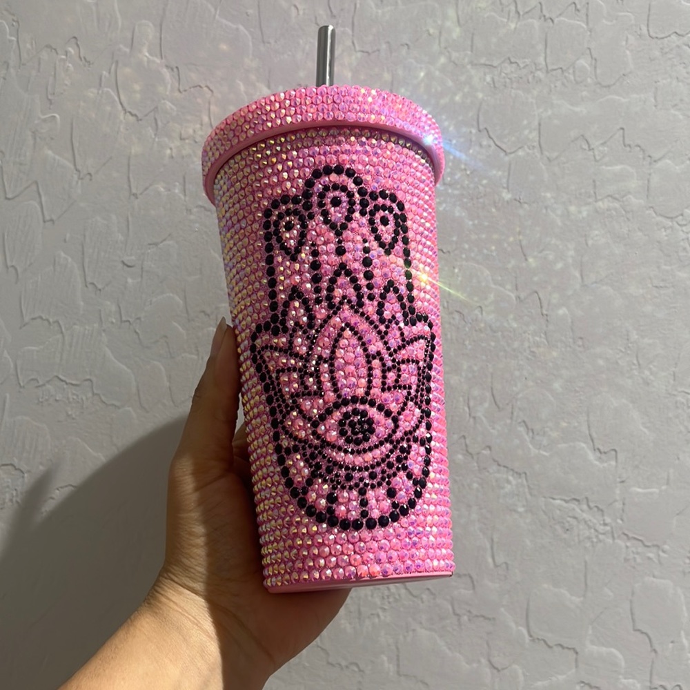 Rhinestone Tumbler With HAMSA & Evil Eye 17 oz